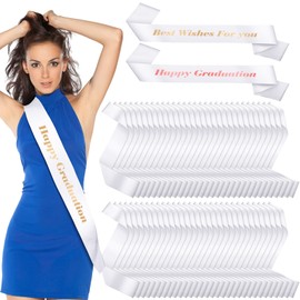 Bonuci 100 Pcs DIY Blank Sash Plain Satin Sash Senior Sash 2024 for Bride Graduation Beauty Pageant Winner Homecoming Wedding Party Supplies Decorations(White Color)