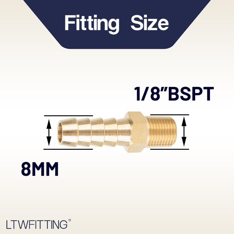 LTWFITTING Brass Barbed Fitting Coupler/Connector 1/8" Male BSPT x 5/16"(8mm)