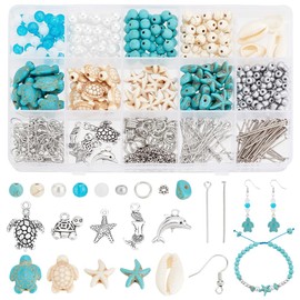 PH PandaHall 575pcs Turquoise Turtle Beads Ocean Beads Charms Jewelry Making Kit Starfish Seashell Beads Charms Tortoise Mermaid Pendants for Summer Beach Necklace Earring Bracelet Anklet Making
