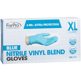 ForPro Disposable Nitrile Vinyl Blend Gloves, 4 Mil Extra Protection, Powder-Free, Latex-Free, Non-Sterile, Food Safe, Blue, X-Large, 100-Count
