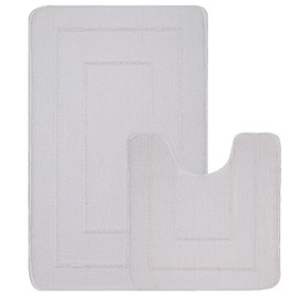 EDS 2 Piece Ichra Bath Mat Set Non Slip Ultra Soft Bathroom Mats Extra Absorbent 100% Polypropylene Toilet Mat Set Washable Toilet Rug Bathroom Accessory (WHITE)