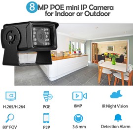 REVODATA 4K 8MP POE IP Camera, IP65 Waterproof Camera, 3.6 mm Lens Indoor Outdoor POE IP Security Camera, H.265 Motion Detection (I704-P-HS82)