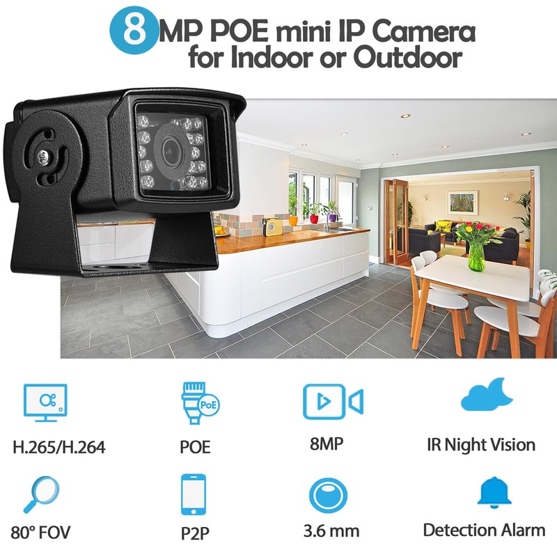 REVODATA 4K 8MP POE IP Camera, IP65 Waterproof Camera, 3.6