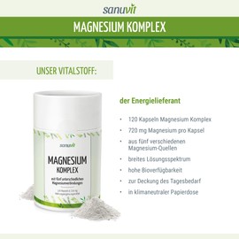 Sanuvit Magnesium Komplex 120 Kapseln - Reinstoffprodukt direkt vom Hersteller (hypoallergene Manufaktur)