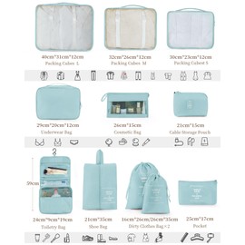 Packing Cubes for Suitcases, TRMFUSA 11 Pcs Packing Organizers, Luggage Organizers with Laundry Bags/Shoe Bag/Toiletry Bag (Lake Blue)
