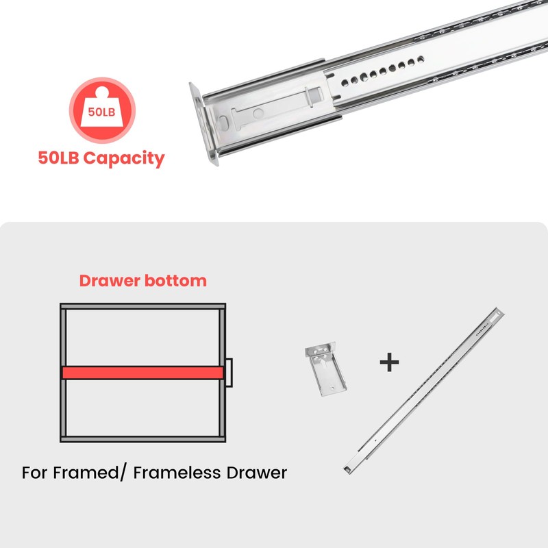 homdiy 2 Pcs Bottom Mount Centered Drawer Slides for Cabinet