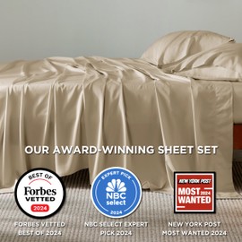 Bedsure Bedsure Queen Sheets, Rayon Derived from Bamboo, Queen Cooling Sheet Set, Deep Pocket Up to 16", Breathable & Soft Bed Sheets, Hotel Luxury Silky Bedding Sheets & Pillowcases, Beige