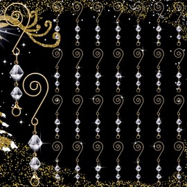 Bucherry 60 Pcs Ornament Hangers Tree Ornament Hooks Decorative Clear Acrylic Wire S Hook with Lobster Claws Hanging Metal Wire Crystal Jeweled Swirl for Crafts Xmas Decoration (Gold)