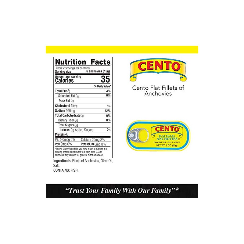 Cento Flat Fillet Anchovies, 2 Ounce Tins (Pack of 25)