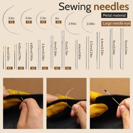 ZXIIXZ 54 Pcs Upholstery Repair Kit, Leather Sewing Kit Heavy Duty with 8 Pcs Waxed Thread, Awl, Leather Needles for Hand Stitching, Upholstery Sewing Kit for Canvas, Shoes, Carpet, Sofa Repairing