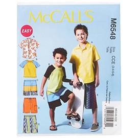 McCall's Patterns M6548 Size CCE 3-4-5-6 Children's/ Boys' Shirt, Top and Shorts, Pack of 1, White