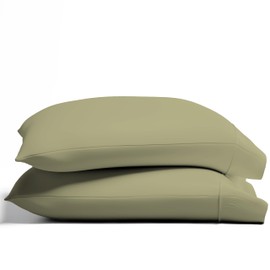 TEXAS LINEN CO. 100% Organic Cotton Pillow Cases King Size Set of 2 - Organic Cotton Percale Weave Pillowcases King Size, Soft, Cooling, Crisp & Breathable Percale Pillow Covers- Sage Green
