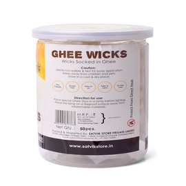 SATVIK Pack of 50 Pure Ghee Wicks for Puja | Ready-to-Use Diya Batti | 30-Min Burn Time | Wax-Free Cotton Wicks | Ideal for Pooja, Meditation, Diwali, and Housewarming Gifts