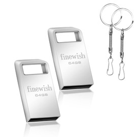 USB Stick 64 GB Pack of 2, Metal Memory Stick USB 2.0 USB Stick 64 GB USB Flash Drive with Keyring for School Office Car PC Laptop (Silver x 2 Pack)