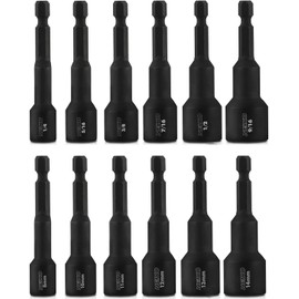 NEIKO 10250A Magnetic Hex Impact Nut Driver Set, 12-Piece Driver Bit Set for Drill, Cr-V Steel, 1/4" Quick-Change Hex Shank Nutsetters, Impact Rated SAE & Metric Master Impact Driver Socket Set