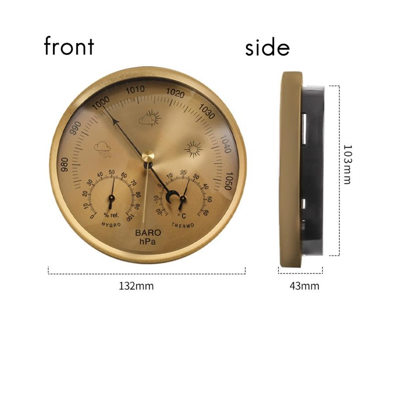 Dial Barometer Thermometer Hygrometer (Gold) Metal+ABS+Acrylic for Home, Wall Decor,