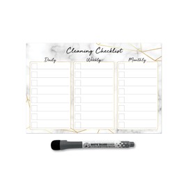 Dry Erase Cleaning Checklist Sticker Decal Planner by Glassboard Studio | Removable & Reusable | Magnetic Fine-Tip Dry Erase Marker Included (6 x 9 inches, Marble)