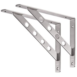 YUMORE Shelf Bracket 12", Stainless Steel Heavy Duty L Shaped Brackets Wall Mounted Floating Table Support with Hanging Holes Corner Brace 4mm Right Angle Joint Brackets, 2pcs, Max Load 400lbs