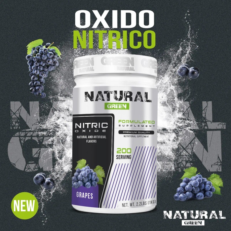 Óxido Nítrico Natural Green Pre Entreno 1kg 200 Servicios Uva