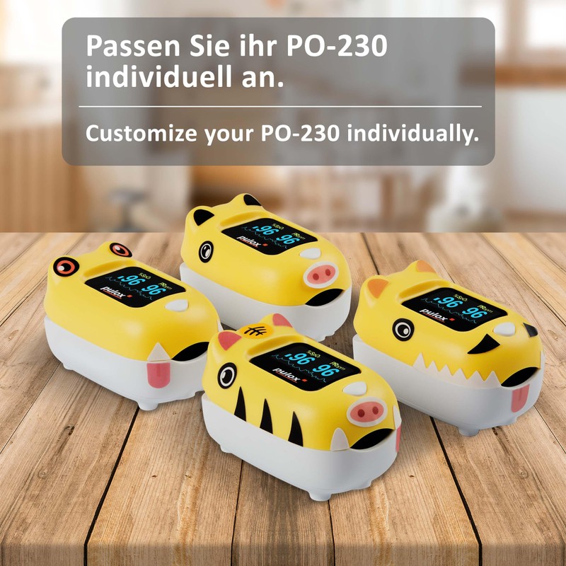 PULOX Pulox PO-230 in Gelb, Pulsoximeter für Kinder, mit Klebemuster,