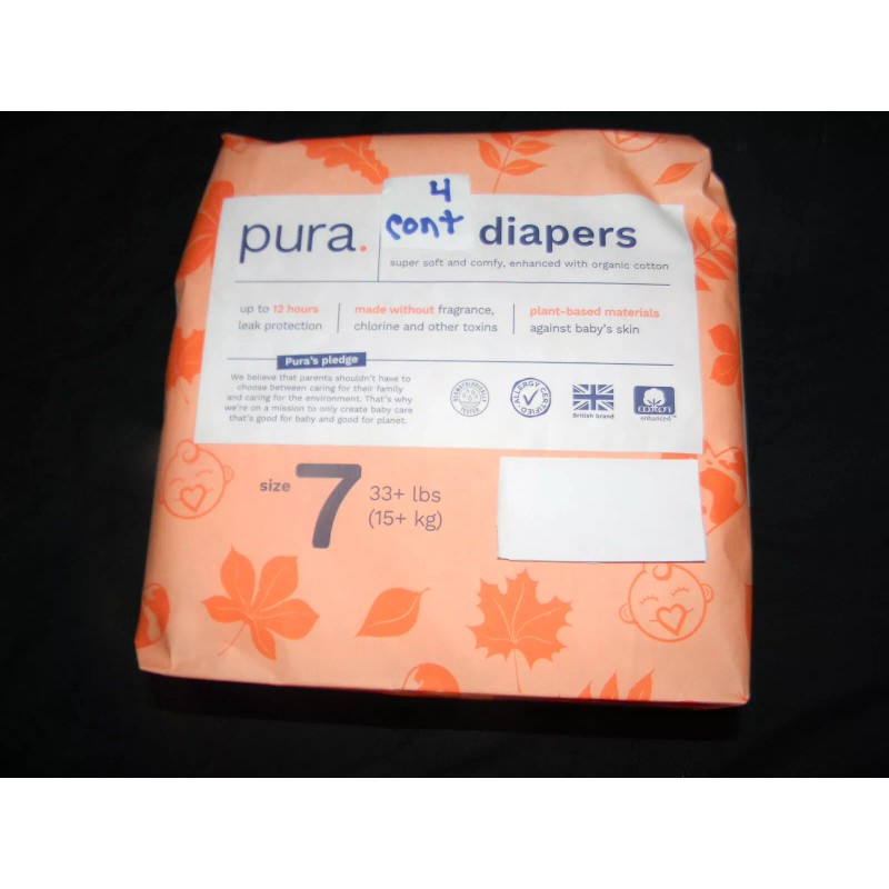 PURA 4 sample PURA Chlorine FREE Disposable Diapers (33+Lbs) Size