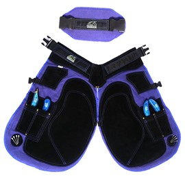 Equine Care Farrier Apron Chaps 2mm Cowhide Leather, 500 GSM Canvas, Air-Mesh, 25" Length, Adjustable Waist (28"-52"), Ergonomic Foam-Padded Thigh & Back Support, 4 Knife Pockets, 2 Nail Magnets.