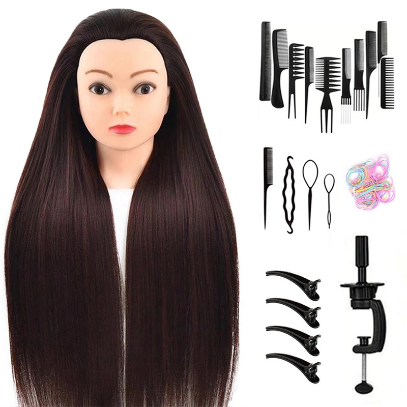 24-Inch Hairdressing Mannequin Head with Synthetic Fiber Hair – Styling,
