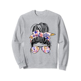 Messy Bun Teacher Life Back To School Supplies Sunglasses Sweatshirt