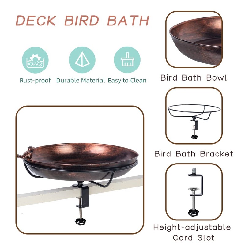 DREAMSOUL Deck Mounted Bird Bath with Adjustable Sturdy Metal Clamp,