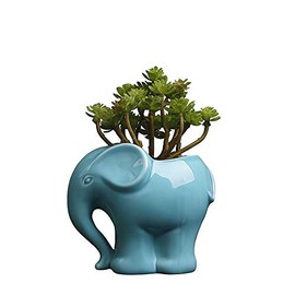Cute Cartoon Animal Elephant Shaped Ceramic Succulent Cactus Vase Flower Plant Pot for Home Garden Office Desktop Decoration (Plant Not Included) (Blue)