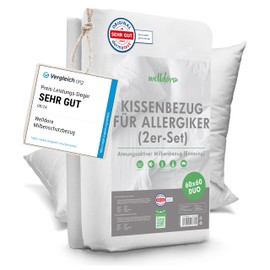 Welldora Set of 2 mite cover pillows, 60 x 60 cm, allergy sufferers cushion cover, expertly tested, premium encasing with zip, allergy sufferers bed linen