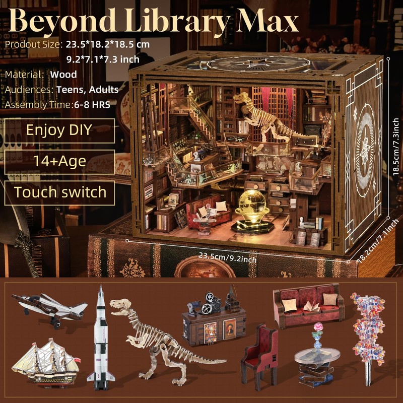 MiniCity DIY Book Nook Kit for Adults, 3D Wooden Puzzle