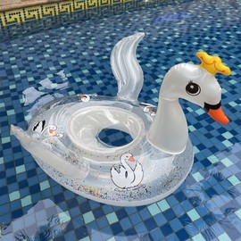 Cute New Inflatable Animal-Shaped Swim Ring with Tube Handle LF1835 Free Size/75cm Pink Swan Ring with Sponge Base 3ea