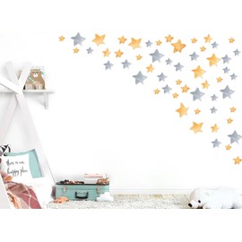 Gold & Silver Star Wall Decals – 124 PCS Watercolor Stickers in 1.2"–2.5", Removable Fabric Stars for Nursery & Kids Room, PVC-Free – 4 A4 Sheets – Made in Australia