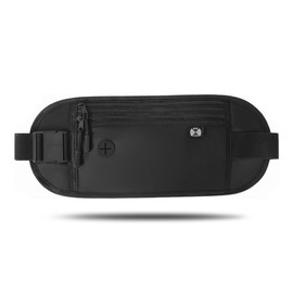 Wisebom Money Belt for Travel, Waterproof Travel Bag, Waist Bag, Flat Bum Bag with RFID Blocker, Anti-Theft Travel Bum Bag with Adjustable Elastic Band for Men and Women (Black), black, Unit size,