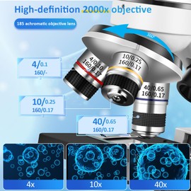 Herwicm Microscope for Adults 40x-2000x Compound Microscope with Dual LED Illumination for School, Home, Lab, Beginners