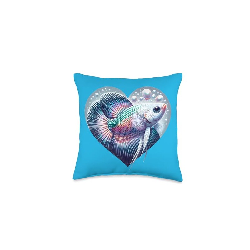 Pearl Gourami Fish Heart Throw Pillow