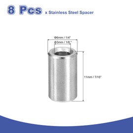 uxcell 8Pcs 304 Stainless Steel Spacer 3mm ID x 6mm OD x 11mm Length(0.12 x 0.24 x 0.43 inch) Screw Standoff Bushing Plain Finish Unthreaded Round Metal Spacer for Screws Bolts and Rods