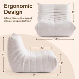 Giant Bean Bag Chairs for Adults - Lazy Floor Sofa Couch Single Seat - Fireside Lounger Chair with All-in-One Memory Foam - Beanbag Togo Sofa for Living Room Bedroom Dorm Office - White
