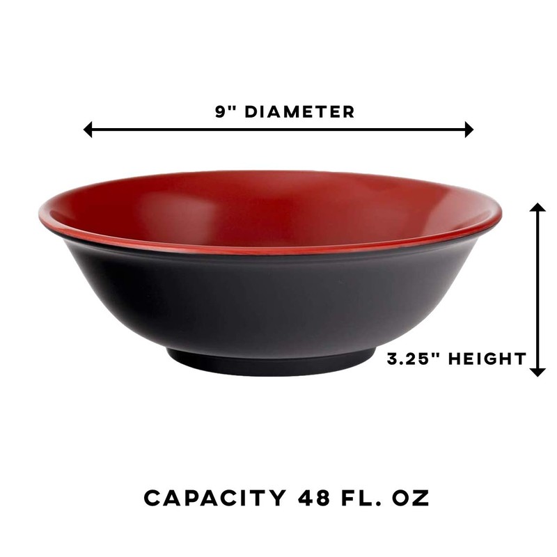 Happy Sales HS2BM-48RDBK, Set of 2 Japanese Melamine Large Bowls,