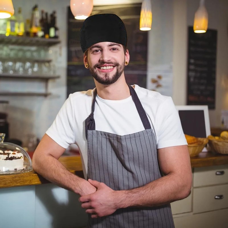 Black Chef Hat Unisex Cap Adjustable Cooking Headgear with Ties,Black