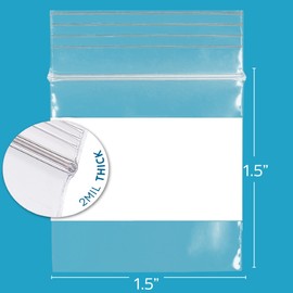 GPI 100 Count 1.5" x 1.5" Clear Plastic Reclosable Zip Bags - Bulk 2 Mil Thick Strong & Durable Poly Baggies with Resealable Zipper Top Lock & Write-on White Block, for Jewelry, Packaging & Shipping