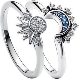 Pair of Celestial Sun and Moon Ring Set, Friendship Promise Matching Rings, Anniversary Birthday Gifts for Women (5, B)