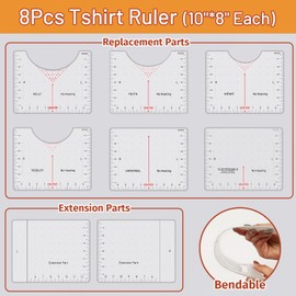 TransOurDream 8Pcs Tshirt Ruler Guide to Center Vinyl, Round & V-Neck DIY Ruler for Vinyl Alignment, Front and Back Measurement Tool for Heat Press, Sublimation Heat Transfer Vinyl