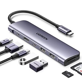 UGREEN HUB USB C 7 en 1 Adaptador a HDMI 4K a 30Hz, Lector Tarjeta SD TF                                                                              