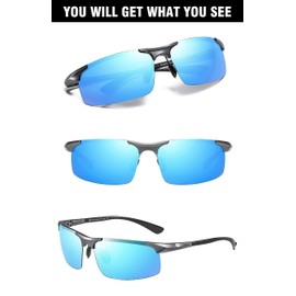 Duco Men's Sports Carbon Fiber Temple Polarized Sunglasses 100% UV Protection Sunglasses for Men (Gunmetal Frame Blue Lens)