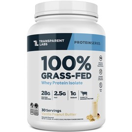 Transparent Labs Transparent Labs Grass-Fed Whey Protein Isolate - Naturally Flavored, Gluten Free Whey Protein Powder with 28g of Protein per Serving & 9 Amino Acids - 30 Servings, Vanilla Peanut Butter