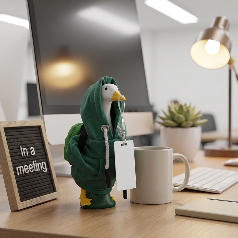 7 Inch Desk Goose Outfit Green Hoodie and Mini Backpack