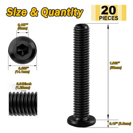Mywish M8 x 50mm 20Pcs Flat Head Hex Socket Cap Screws Bolts, 304 Stainless Steel Furniture Bolts Full Thread, Black Oxide & Hex Spanner