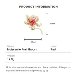 Stunning Handmade Lily Brooch in 14K Gold with Crystal Encrusted, Luxurious Moissanite Botanical Floral Corsage, Ideal Botanical Theme Shawl Accessory (Red)